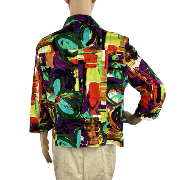 Toni Morgan Abstract Print Jacket Multicolor Cotton Petite Large - Picture 5 of 7
